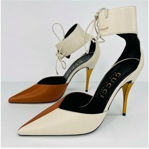 Gucci Priscilla Nappa Ankle Cuff Cream and Camel Heels